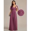image:imageEverPretty Womens Chiffon VNeck Mother of Bride Dresses ALine Ruched Short Sleeves Appliques Bridesmaid Dress Formal GownDamson