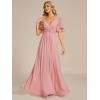 image:imageEverPretty Womens Chiffon VNeck Mother of Bride Dresses ALine Ruched Short Sleeves Appliques Bridesmaid Dress Formal GownDusty Rose