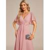 image:imageEverPretty Womens Chiffon VNeck Mother of Bride Dresses ALine Ruched Short Sleeves Appliques Bridesmaid Dress Formal GownDusty Rose