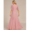 image:imageEverPretty Womens Chiffon VNeck Mother of Bride Dresses ALine Ruched Short Sleeves Appliques Bridesmaid Dress Formal GownDusty Rose