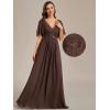 image:imageEverPretty Womens Chiffon VNeck Mother of Bride Dresses ALine Ruched Short Sleeves Appliques Bridesmaid Dress Formal GownEspresso
