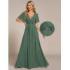 image:imageEverPretty Womens Chiffon VNeck Mother of Bride Dresses ALine Ruched Short Sleeves Appliques Bridesmaid Dress Formal GownEucalyptus Green