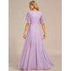 image:imageEverPretty Womens Chiffon VNeck Mother of Bride Dresses ALine Ruched Short Sleeves Appliques Bridesmaid Dress Formal GownFrosted Lilac