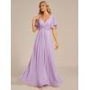 image:imageEverPretty Womens Chiffon VNeck Mother of Bride Dresses ALine Ruched Short Sleeves Appliques Bridesmaid Dress Formal GownFrosted Lilac