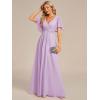 image:imageEverPretty Womens Chiffon VNeck Mother of Bride Dresses ALine Ruched Short Sleeves Appliques Bridesmaid Dress Formal GownFrosted Lilac