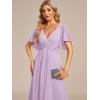 image:imageEverPretty Womens Chiffon VNeck Mother of Bride Dresses ALine Ruched Short Sleeves Appliques Bridesmaid Dress Formal GownFrosted Lilac