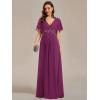 image:imageEverPretty Womens Chiffon VNeck Mother of Bride Dresses ALine Ruched Short Sleeves Appliques Bridesmaid Dress Formal GownFuchsia
