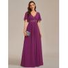 image:imageEverPretty Womens Chiffon VNeck Mother of Bride Dresses ALine Ruched Short Sleeves Appliques Bridesmaid Dress Formal GownFuchsia