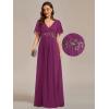 image:imageEverPretty Womens Chiffon VNeck Mother of Bride Dresses ALine Ruched Short Sleeves Appliques Bridesmaid Dress Formal GownFuchsia