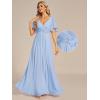 image:imageEverPretty Womens Chiffon VNeck Mother of Bride Dresses ALine Ruched Short Sleeves Appliques Bridesmaid Dress Formal GownIce Blue