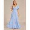 image:imageEverPretty Womens Chiffon VNeck Mother of Bride Dresses ALine Ruched Short Sleeves Appliques Bridesmaid Dress Formal GownIce Blue