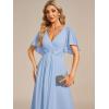 image:imageEverPretty Womens Chiffon VNeck Mother of Bride Dresses ALine Ruched Short Sleeves Appliques Bridesmaid Dress Formal GownIce Blue