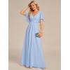 image:imageEverPretty Womens Chiffon VNeck Mother of Bride Dresses ALine Ruched Short Sleeves Appliques Bridesmaid Dress Formal GownIce Blue