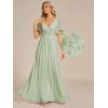 image:imageEverPretty Womens Chiffon VNeck Mother of Bride Dresses ALine Ruched Short Sleeves Appliques Bridesmaid Dress Formal GownMint Green