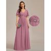 image:imageEverPretty Womens Chiffon VNeck Mother of Bride Dresses ALine Ruched Short Sleeves Appliques Bridesmaid Dress Formal GownOrchid
