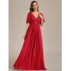 image:imageEverPretty Womens Chiffon VNeck Mother of Bride Dresses ALine Ruched Short Sleeves Appliques Bridesmaid Dress Formal GownRed