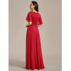 image:imageEverPretty Womens Chiffon VNeck Mother of Bride Dresses ALine Ruched Short Sleeves Appliques Bridesmaid Dress Formal GownRed
