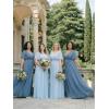 image:imageEverPretty Womens Chiffon VNeck Mother of Bride Dresses ALine Ruched Short Sleeves Appliques Bridesmaid Dress Formal GownSky Blue