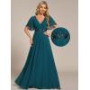 image:imageEverPretty Womens Chiffon VNeck Mother of Bride Dresses ALine Ruched Short Sleeves Appliques Bridesmaid Dress Formal GownTeal