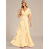 image:imageEverPretty Womens Chiffon VNeck Mother of Bride Dresses ALine Ruched Short Sleeves Appliques Bridesmaid Dress Formal GownYellow