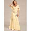 image:imageEverPretty Womens Chiffon VNeck Mother of Bride Dresses ALine Ruched Short Sleeves Appliques Bridesmaid Dress Formal GownYellow