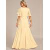 image:imageEverPretty Womens Chiffon VNeck Mother of Bride Dresses ALine Ruched Short Sleeves Appliques Bridesmaid Dress Formal GownYellow