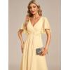 image:imageEverPretty Womens Chiffon VNeck Mother of Bride Dresses ALine Ruched Short Sleeves Appliques Bridesmaid Dress Formal GownYellow