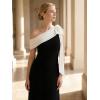 image:imageEverPretty Womens Elegant One Shoulder Bow Sash Stretch Crepe Formal Wedding Guest Dress Prom Dresses Evening Gowns 02632Ivory Black