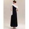 image:imageEverPretty Womens Elegant One Shoulder Bow Sash Stretch Crepe Formal Wedding Guest Dress Prom Dresses Evening Gowns 02632Ivory Black