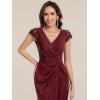 image:imageEverPretty Womens Glitter VNeck Formal Wedding Guest Dress Sequin Stretchy Prom Evening Gown Mother of Bride Dresses 02657Burgundy