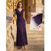image:imageEverPretty Womens Glitter VNeck Formal Wedding Guest Dress Sequin Stretchy Prom Evening Gown Mother of Bride Dresses 02657Dark Purple