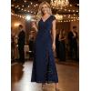 image:imageEverPretty Womens Glitter VNeck Formal Wedding Guest Dress Sequin Stretchy Prom Evening Gown Mother of Bride Dresses 02657Navy Blue