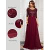 image:imageEverPretty Womens Sequin Chiffon Formal Evening Dresses A Line Half Sleeves Mother of The Bride Dress 00683Burgundy