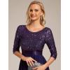 image:imageEverPretty Womens Sequin Chiffon Formal Evening Dresses A Line Half Sleeves Mother of The Bride Dress 00683Dark Purple