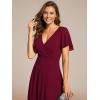 image:imageEverPretty Womens Spring Summer Chiffon Wedding Guest Dresses V Neck Ruffle Sleeves Midi Semi Formal Cocktail DressAburgundy