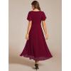 image:imageEverPretty Womens Spring Summer Chiffon Wedding Guest Dresses V Neck Ruffle Sleeves Midi Semi Formal Cocktail DressAburgundy