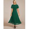 image:imageEverPretty Womens Spring Summer Chiffon Wedding Guest Dresses V Neck Ruffle Sleeves Midi Semi Formal Cocktail DressAdark Green