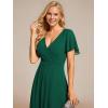 image:imageEverPretty Womens Spring Summer Chiffon Wedding Guest Dresses V Neck Ruffle Sleeves Midi Semi Formal Cocktail DressAdark Green