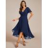 image:imageEverPretty Womens Spring Summer Chiffon Wedding Guest Dresses V Neck Ruffle Sleeves Midi Semi Formal Cocktail DressAnavy Blue