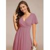 image:imageEverPretty Womens Spring Summer Chiffon Wedding Guest Dresses V Neck Ruffle Sleeves Midi Semi Formal Cocktail DressAorchid