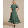 image:imageEverPretty Womens Spring Summer Chiffon Wedding Guest Dresses V Neck Ruffle Sleeves Midi Semi Formal Cocktail DressEucalyptus