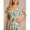 image:imageEverPretty Womens Spring Summer Chiffon Wedding Guest Dresses V Neck Ruffle Sleeves Midi Semi Formal Cocktail DressLight Green Floral