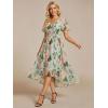 image:imageEverPretty Womens Spring Summer Chiffon Wedding Guest Dresses V Neck Ruffle Sleeves Midi Semi Formal Cocktail DressLight Green Floral