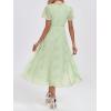 image:imageEverPretty Womens Spring Summer Chiffon Wedding Guest Dresses V Neck Ruffle Sleeves Midi Semi Formal Cocktail DressLight Green Roses