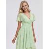 image:imageEverPretty Womens Spring Summer Chiffon Wedding Guest Dresses V Neck Ruffle Sleeves Midi Semi Formal Cocktail DressLight Green Roses