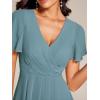 image:imageEverPretty Womens Spring Summer Chiffon Wedding Guest Dresses V Neck Ruffle Sleeves Midi Semi Formal Cocktail DressLight Teal