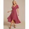 image:imageEverPretty Womens Spring Summer Chiffon Wedding Guest Dresses V Neck Ruffle Sleeves Midi Semi Formal Cocktail DressMuted Rose