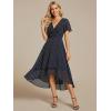 image:imageEverPretty Womens Spring Summer Chiffon Wedding Guest Dresses V Neck Ruffle Sleeves Midi Semi Formal Cocktail DressNavy Blue Polka Dots