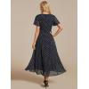 image:imageEverPretty Womens Spring Summer Chiffon Wedding Guest Dresses V Neck Ruffle Sleeves Midi Semi Formal Cocktail DressNavy Blue Polka Dots