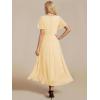 image:imageEverPretty Womens Spring Summer Chiffon Wedding Guest Dresses V Neck Ruffle Sleeves Midi Semi Formal Cocktail DressYellow